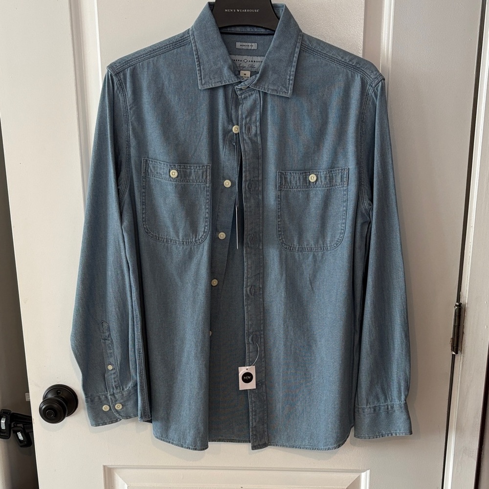 Joseph Abboud Blue Chambray Casual Button Down Shirt - NWT, sz Med